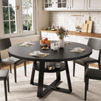 Garvee 47 in Inch Round Dining Table for 4, Farmhouse Dining Room Circle Dinner Table,Space Saving Wood Kitchen & Dining Room Furniture, Round Tables with Storage and Metal Square Legs, Black