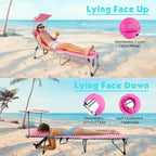 Outdoor Tanning Chair with Sun Canopy Shade & Face Hole, Folding Lounge Chair with Beach Table and Carry Bag for Poolside Sunbathing Lawn
