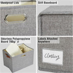 17" Large Collapsible Storage Bins with Lids, Stackable Closet Organizers with PU Handle and Labels, 3-Pack Decorative Fabric Storage Boxes for Home, Bedroom, Closet, Office, Nursery(Gray)