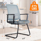 CLATINA Office Guest Chair with Adjustable Lumbar Support and Mesh Back Computer Chairs with Sled Base Desk Chair no Wheels for Reception Conference Room Waiting Guest Study Room Gray 1PK