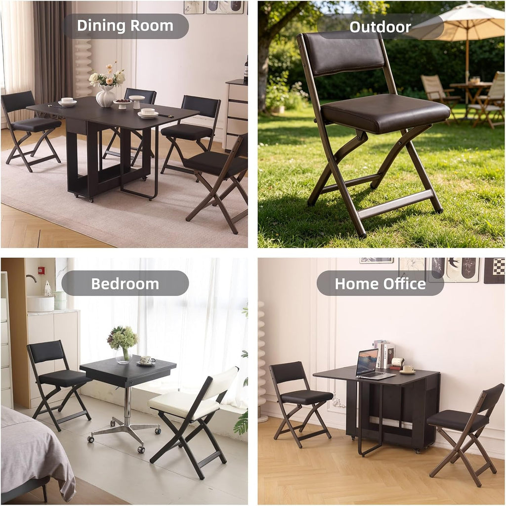 Folding Chairs with Cushion 2 Pack, High-Resilience Foam, Black | 450LBS Capacity, 2-Inch Thick Cushion, 4.7" Folded, Foldable Dining Chairs for Kitchen Dining Room Wedding Office Party