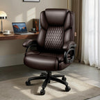 X-Large Office Chair 500 Lbs Capacity, Ergonomic PU Leather Executive Chair with Lumbar Support & Quiet Rubber Wheels, Comfy Heavy Duty Desk Chairs for Heavy People, Brown