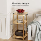 Bamboo End Table with Charging Station, Side Table for Small Space, Small Table Stand, Narrow Wooden Bedside Table Nightstand with Shelves, for Nursery, Living Room, Bedroom, Natural
