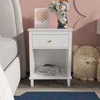 Kids Nightstand Modern Kids Bedside Table with Drawer & Open Storage Shelf Wood End Side Table Toddler Nightstand for Bedroom Living Room (White)