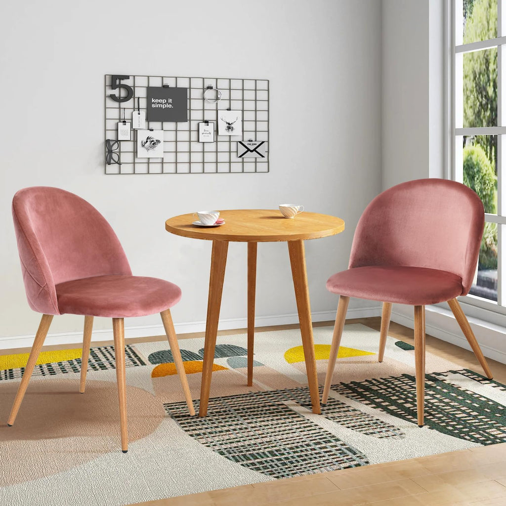 FurnitureR Upholstered Dining Chairs Set of 4, Mid Back Armless Accent Chair Velvet with Wood Legs for Home, Kitchen, Bedroom, and Living Room, Rose