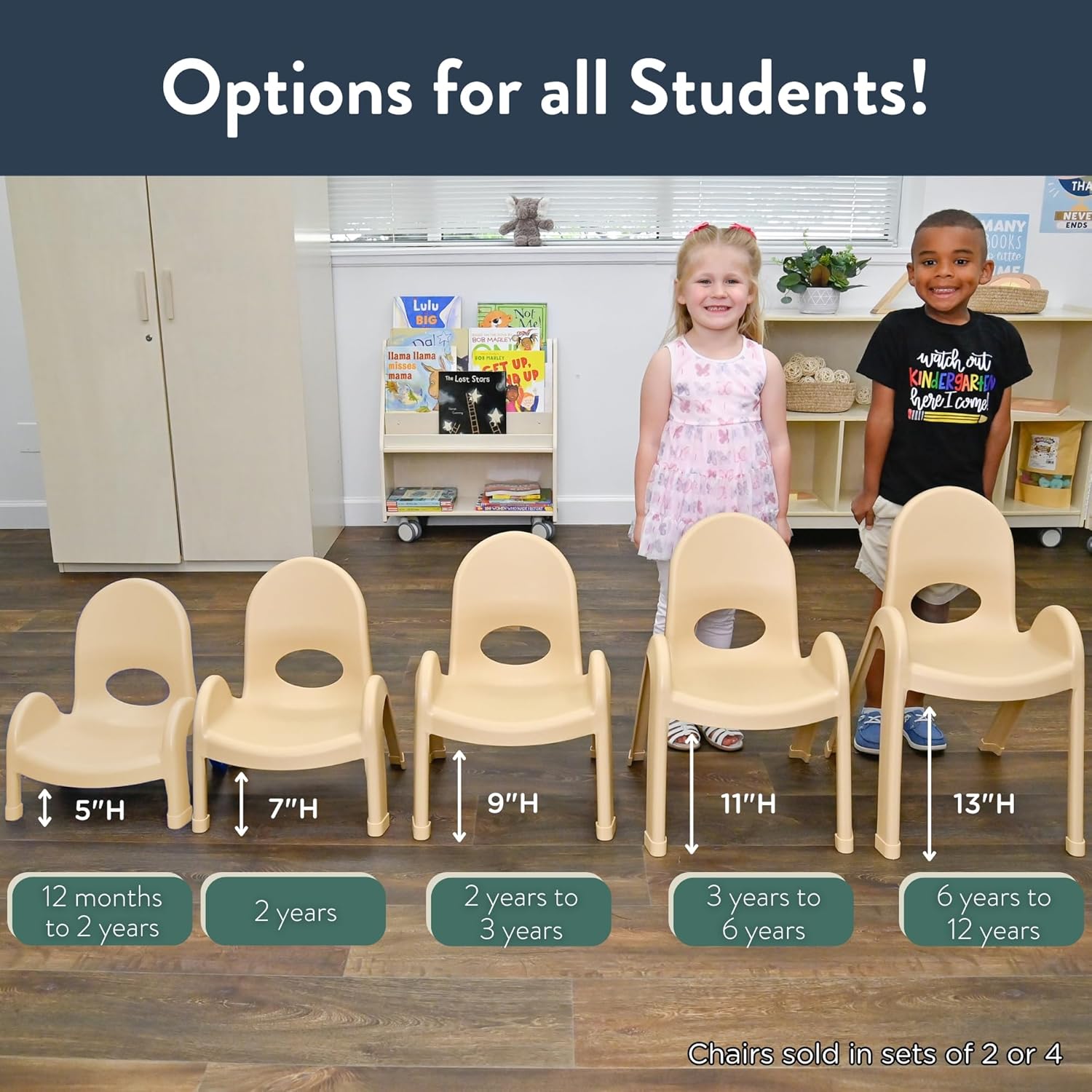 Angeles Value Stack 5" Child Chair, Natural Tan, 4 Pack, Stackable Ergonomic Seating Solution for Classrooms and Homeschools