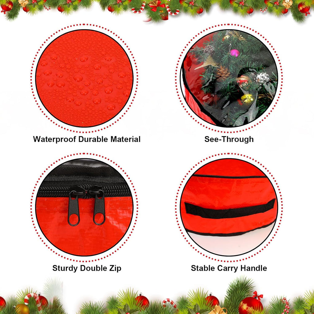 Pwsap 2 Pack Christmas Wreath Storage Container - 30 Inch, Garland Storage, Christmas Large Wreath Storage Container Cover, Durable Tarp Material, Dual Zipper Storage Bag for Xmas Holiday, Red