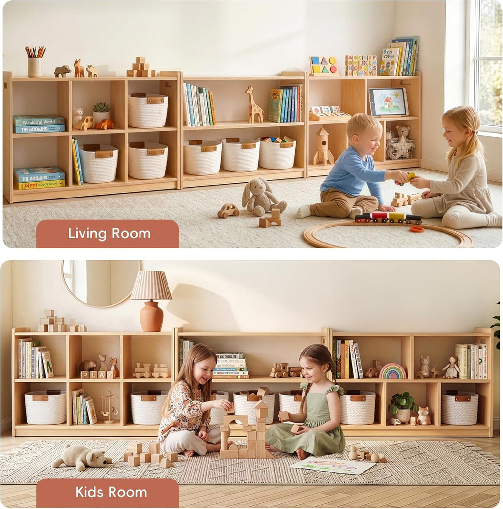 OOOK Montessori Shelf 6-Section, Double-Sided Montessori Toy Storage and Open Shelf, 2-Shelf Toy Organizers and Storage, Ideal for Kids Room, Daycare Center, Nursery, Classroom, Kindergarten