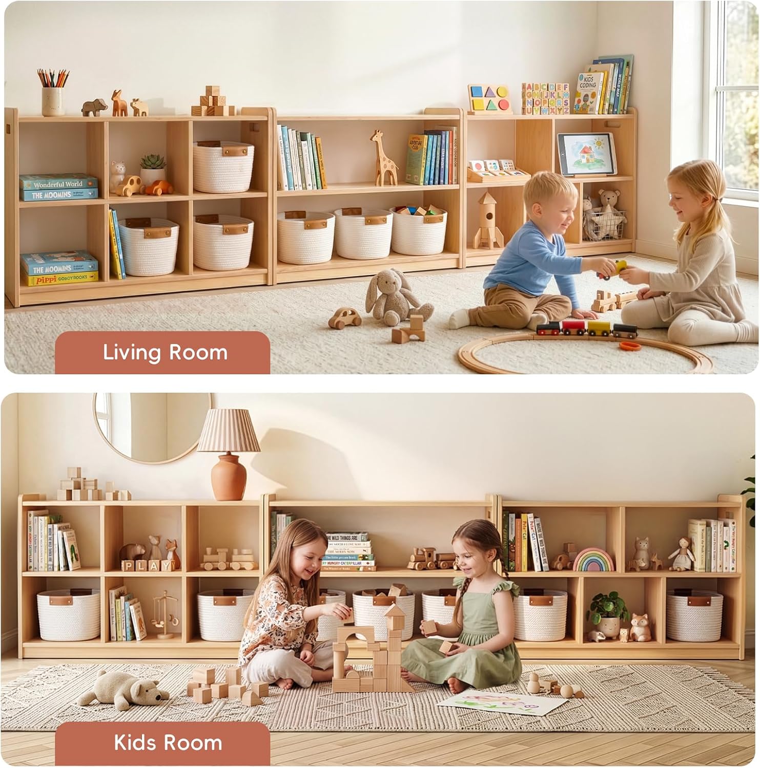 OOOK Montessori Shelf 6-Section, Double-Sided Montessori Toy Storage and Open Shelf, 2-Shelf Toy Organizers and Storage, Ideal for Kids Room, Daycare Center, Nursery, Classroom, Kindergarten