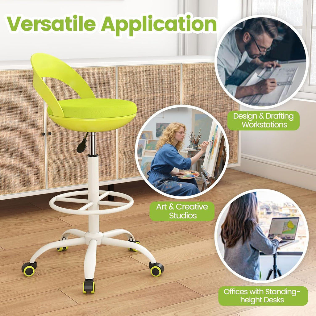 Giantex Drafting Chair with Back, Tall Office Chair with Footrest & Adjustable Height, Ergonomic Standing Desk Chair for Counter Height Desk, Home Kitchen, Green