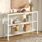 Hoctieon Industrial Console Table, 3 Tier Entryway Tables, Hallway Desk, Narrow Sofa Tables with Shelves, Entrance Table for Entryway, Living Room, Foyer, Hallway, Office, Oak Beige