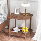 Flower Shape End Table - 2-Tier Walnut Wood Color Coffee Tables, Modern Wooden Sofa Side Table Open Storage, Easy Assembly Tea Table for Living Room Home Cafe, 23.6’’W x23.6’’Dx20.9’’H