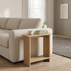 Narrow Side Table for Living Room, Slim End Table for Small Spaces Between Couch, Recliner or Armchair, 2 Tier Skinny Table with Open Shelf, Engineered Wood Sofa Beverage Thin Stand (Natural)