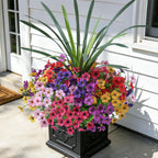 INSPRING Artificial Flowers for Outdoors, UV Resistant 12 Bundles Silk Flower Daisy with Eucalyptus + Orchid Leaf, Realistic Faux Outdoor Flowers for Porch Planter Garden Patio Boxwood (6 Multicolor)