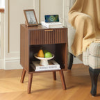 Fultyle Nightstand with Charging Station, Fluted Night Stand with USB and Type C Ports, Mid Century Modern Bedside Table with Drawer and Storage Shelf for Bedroom, Living Room, Office (Walnut Brown)