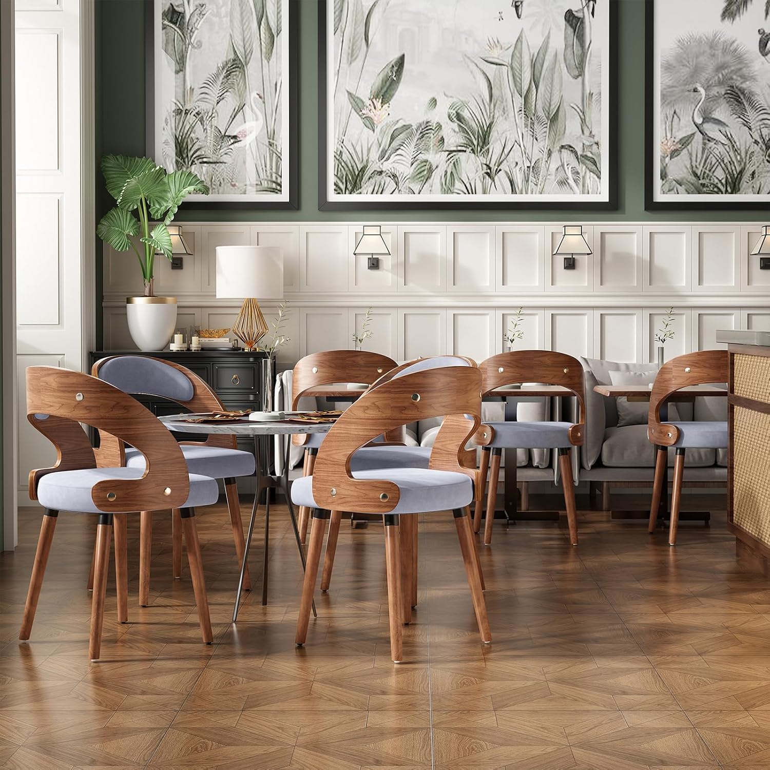 Farini Wood Dining Chairs, Set of 4 Modern Upholstered Dining Chairs with Curved Backrest for Kitchen, Dining Room, Living Room, Khaki