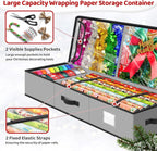 BlessedSeason Wrapping Paper Storage Organizer for 40 Inch Christmas Gifts Wrapping Paper, 2 Visible Supplies Pockets for Holiday Accessories, Christmas Decoration Storage Containers, Grey