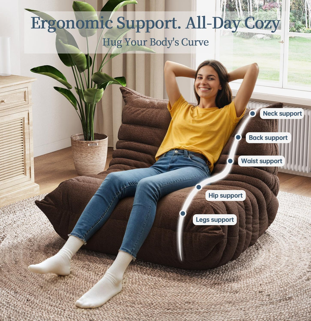 Oversized Bean Bag Chairs for Adults, Giant Beanbag Chair with Memory Foam, Comfy Lounge Chair Lazy Sofa for Apartment, Living Room, Bedroom, Office(Teddy Fabric)