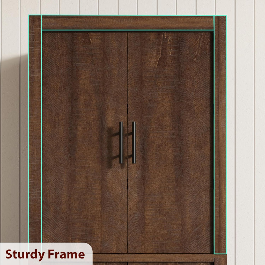 Takywep 70.45” Tall Farmhouse Kitchen Pantry Cabinet, Wood Storage Cabinet with 4 Doors & Adjustable Shelves, Anti-Tip Design, Sturdy Bookcase for Kitchen/Dining/Office, Walnut