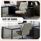 Fabric Executive Office Chair - Ergonomic Computer Chair with Flip-up Arms Comfy Cloth Home Desk Chairs Mid Back Support Adjustable Height Tilt Lock Swivel Rolling Wheels, LightGreen