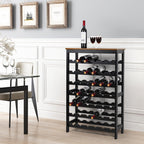 VASMIA 42 Bottles Bamboo Wine Rack,7-Tier Wine Rack Freestanding Floor with Table Top, Wine Storage Shelf for Kitchen Dining Room Bar,Rustic Brown and Black