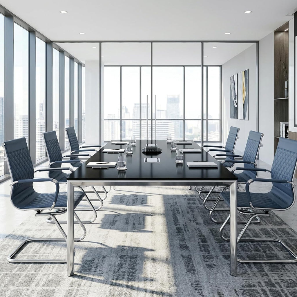 BESTANO Office Guest Chairs Reception Chairs Waiting Room Chairs Set of 2 Conference Room Chair with Mid Back, Modern PU Leather Desk Chairs, Navy