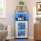 IDEALHOUSE Corner Bar Wine Cabinet with LED Lights & Glass Holder Wine Bar Rack Cabinet with Mesh Door & Glass Holder,Industrial Liquor Cabinet for Home, Kitchen, Dinning Room,Gold