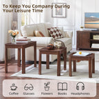 Joaxswe Farmhouse Nesting Tables Set of 3, Living Room Table Set with Rounded Corners & 4 Thickened Table Legs, Walnut