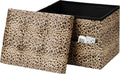 AmasSmile Storage Ottoman Folding Foot Rest Stool with Side Pocket, 17 inch Velvet Footstool Bench, Short Ottoman Bench, Storage Foot Rest Store, Blanket Chest, Leopard Print