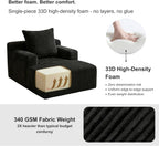 Chaise Lounge Chair, Plush Velvet Corduroy Boneless Sofa Bed for Kids, Teens & Adults, Compact Deep Seat for Bedroom Playroom Dorm & Small Apartment, 33D Foam, Anti-Skid, Black
