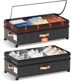 Under Bed Storage with Wheels, 2 Pack 70L Extra Large Rolling Underbed Organizer Bins with Lids, Heavy-Duty Foldable Container for Clothes, Shoes, Blankets, Fits 10“+ Clearance (Black)