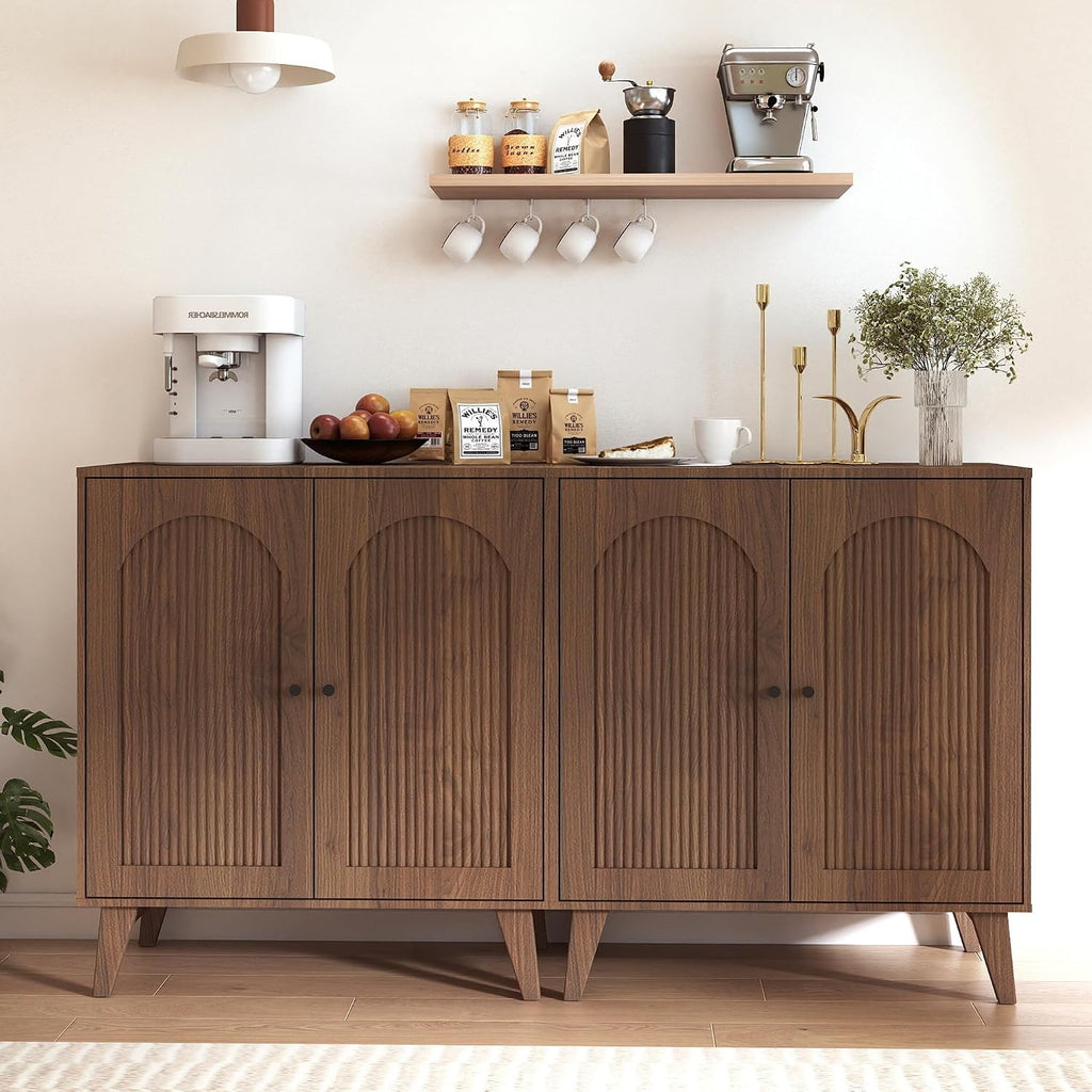 Sideboard Buffet Cabinet with Storage, Modern Accent Cabinet with Adjustable Shelf & Solid Wood Legs, Farmhouse Coffee Bar Cabinet for Living Room, Kitchen, Entryway, Walnut*2 pc