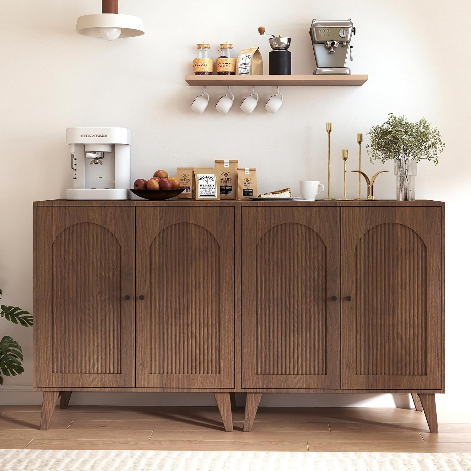 Sideboard Buffet Cabinet with Storage, Modern Accent Cabinet with Adjustable Shelf & Solid Wood Legs, Farmhouse Coffee Bar Cabinet for Living Room, Kitchen, Entryway, Walnut*2 pc