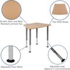 Flash Furniture Billie Hex Natural Collaborative Student Desk (Adjustable from 22.3" to 34") - Home and Classroom