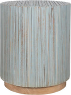 East at Main Monroe Blue Wash Teak End Table – Round Accent Table for Living Room, Bedroom, or Entryway – Solid Wood Handmade Nightstand for Coastal, Boho, and Modern Farmhouse Décor