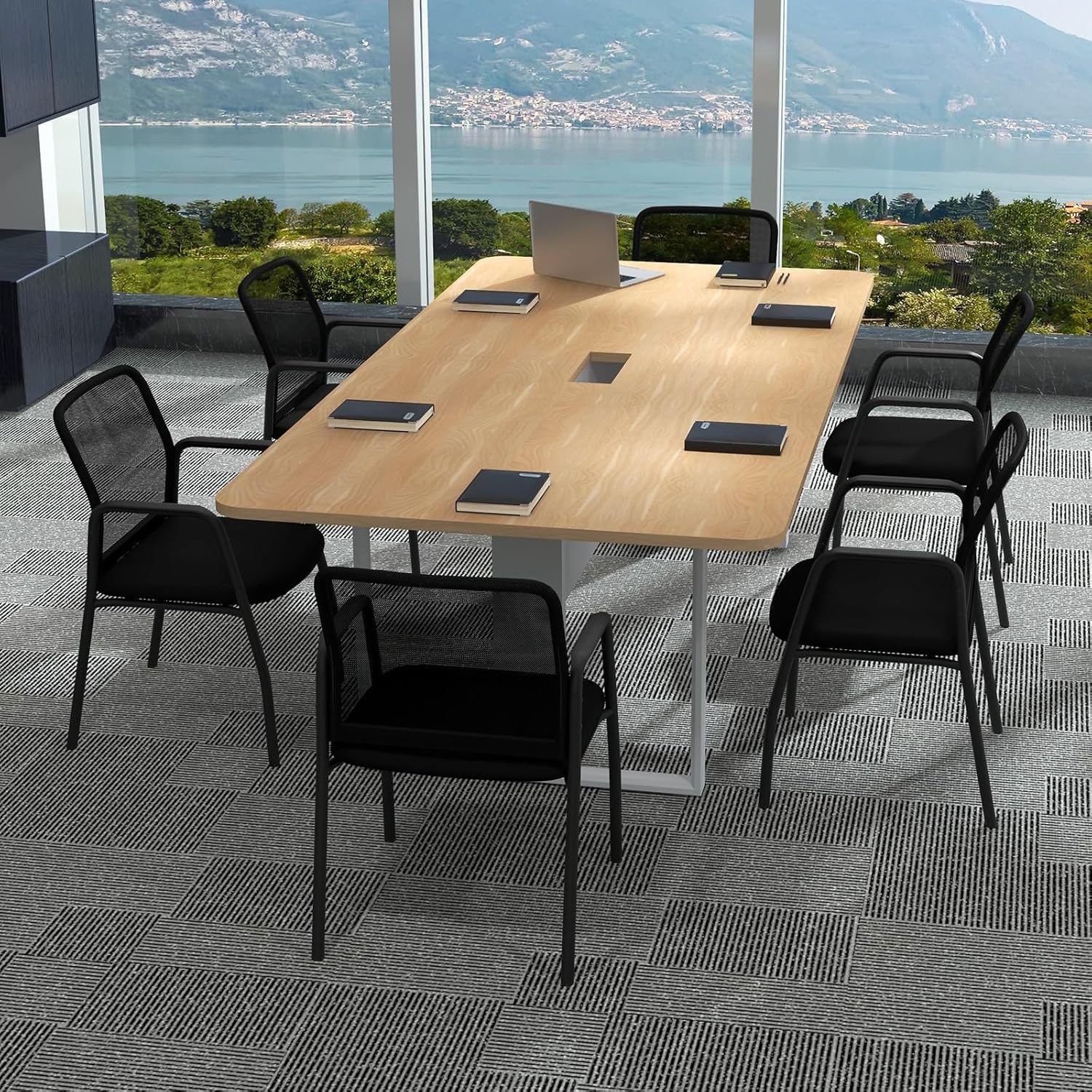 Giantex Office Guest Chair Set of 2, Waiting Room Chairs with Mesh Back, Padded Seat, Armrests, Metal Frame, 330 Lbs Capacity, Conference Chairs No Wheels for Reception Room, Meeting Room, Lobby (1)