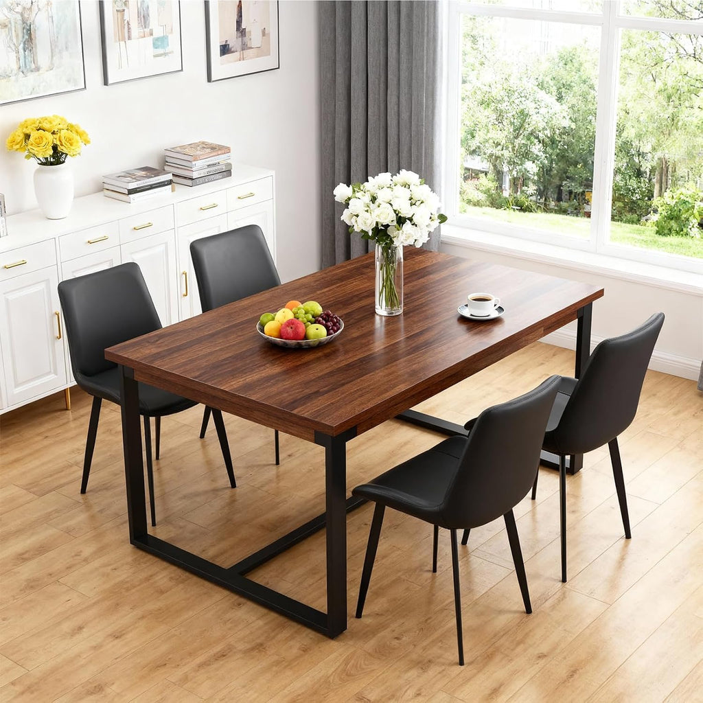Black Dining Chairs Set of 8, Mid Century Modern Faux Leather Kitchen Chairs, Comfy Upholstered Dinner Chairs with Durable Metal Legs for Dinning Room Living Room Kitchen, Black