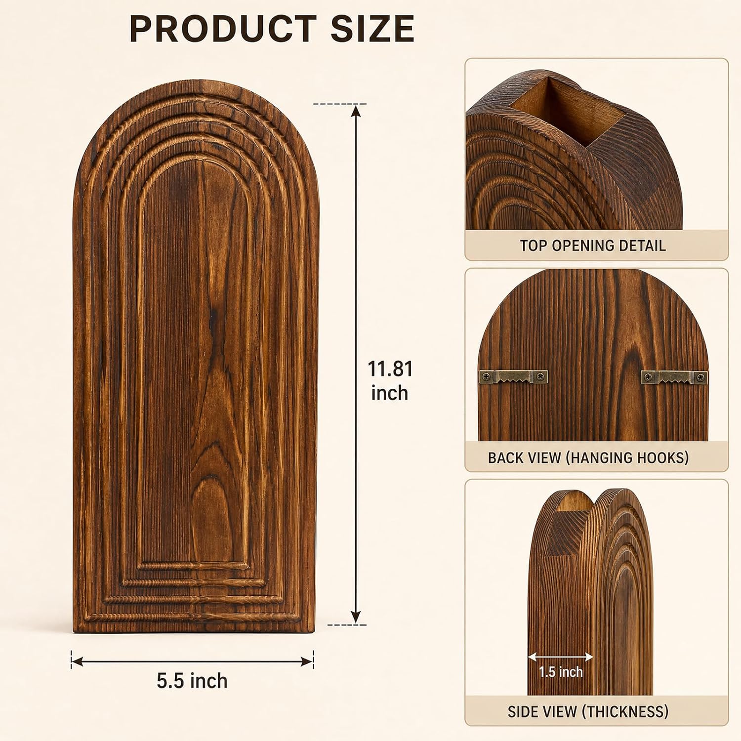 2 Pack Wooden Wall Vase, Dark Brown Hanging Wall Planter, Modern Boho Wall Decor, Farmhouse Entryway Bathroom Wall Decor, Rustic Art for Living Room, Bedroom, Dining Room