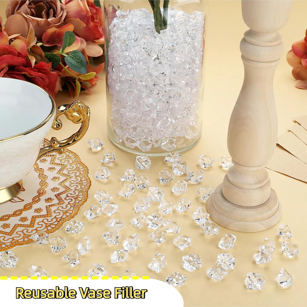 YATOJUZI 500pcs Fake Ice Cubes Clear Vase Fillers Fish Tank Aquarium Decorations DIY Craft Accessories Acrylic Crushed Rocks Plastic Diamonds Gems for Dinning Table Centerpiece Wedding Birthday Party