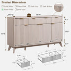 OKD Fluted Storage Cabinet with Drawers, 60" Morden Buffet Sideboard Coffee Bar Cabinet with 4 Doors and 3 Drawers for Dining Room, Living Room,Hallway (White Alder)