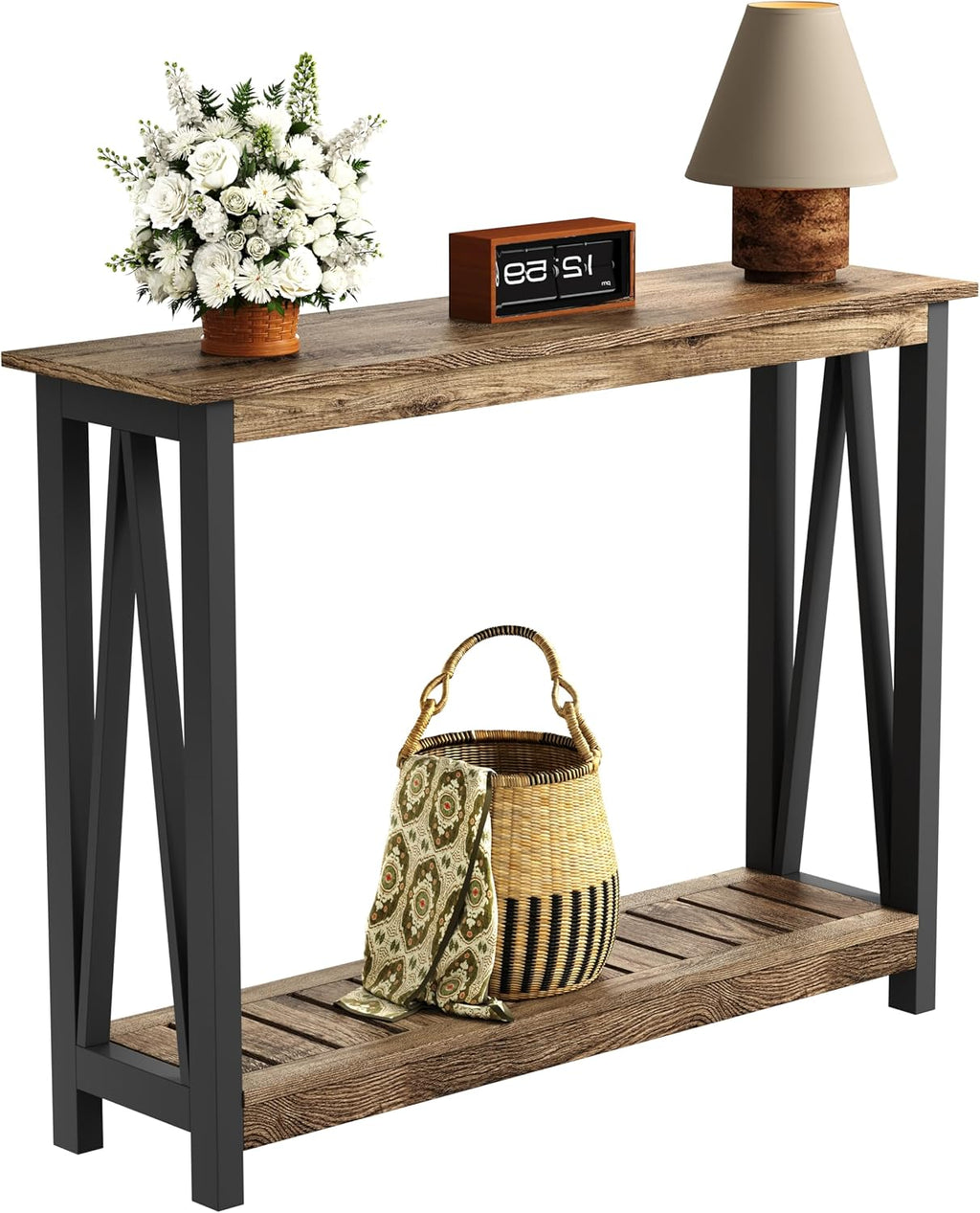 ChooChoo Farmhouse Console Table, Narrow Sofa Table for Entryway, 40 Inch | Rustic Entryway Table for Living Room, Hallway, Rustic Oak & Black