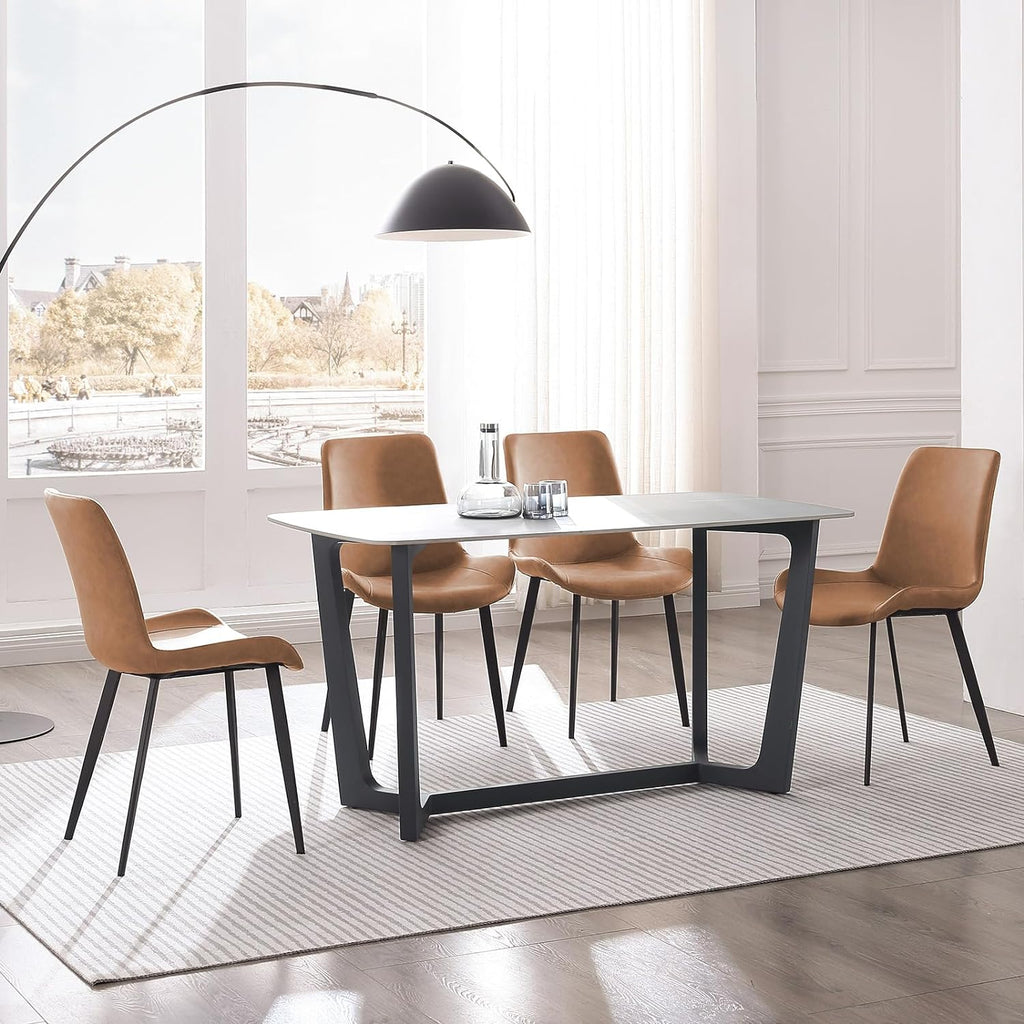 Dining Chairs, Modern PU Leather Dining Room Chair with Sturdy Metal Legs, Upholstered Seat Dinner Chairs Accent Side Chairs for Indoor Kitchen Living Room (Brown, Set of 8)