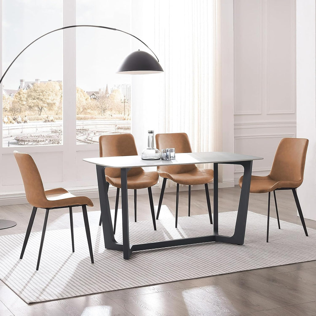 Dining Chairs, Modern PU Leather Dining Room Chair with Sturdy Metal Legs, Upholstered Seat Dinner Chairs Accent Side Chairs for Indoor Kitchen Living Room (Brown, Set of 4)