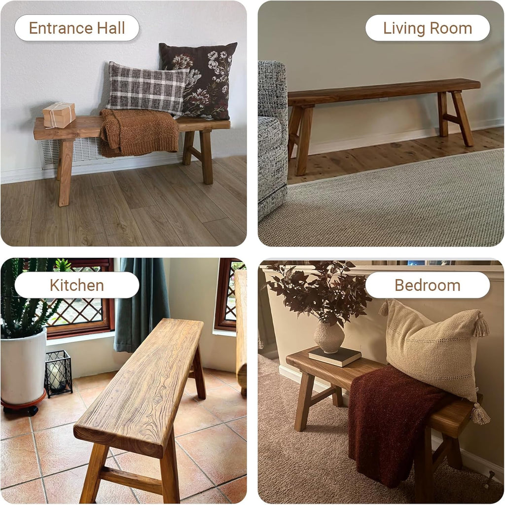 32” Farmhouse Wooden Living Room Dining Indoor Multifunctional Elm Benches Wood Kitchen Entryway Solid Wood Bench for Hallway 80cm