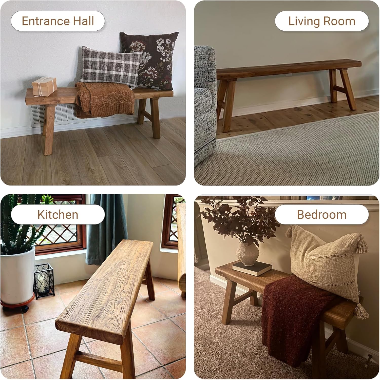 32” Farmhouse Wooden Living Room Dining Indoor Multifunctional Elm Benches Wood Kitchen Entryway Solid Wood Bench for Hallway 80cm