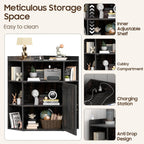 Halitaa Corner Storage Cabinet, Farmhouse Corner Bookshelf with Storage 6-Cubby Wooden Cabinet with USB Ports and Outlets Industrial Organizer for Small Space, Study, Playroom, Living Room