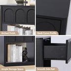 Wood Nightstand, 19.69" Wide Bedside Table with Arched Finish, Modern Night Stands with Curved Profile, Mid Century End Table for Bedroom Living Room (Black)
