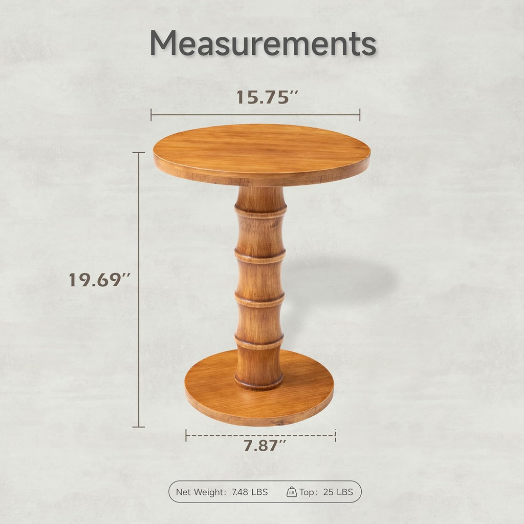 COZAYH Solid Cedar Pedestal End Table with Turned Wood Base, Round Wooden Side Table, Small Space Accent Table for Living Room or Entryway, Warm Natural