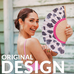 FISURA Wooden Hand Fan with Eye-catching Black and White Cow Pattern Original Stylish Accessory Portable Handheld Fan with Handy Hanger Dimensions: 42.5 x 23 cm