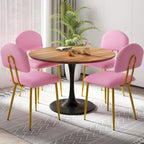 VECELO Dining Chairs Set of 4, Upholstered Kitchen Chairs with Extra Thick Cushion & Sturdy Metal Frame, Faux Leather Chairs for Vanity, Kitchen, Living Room, Pink